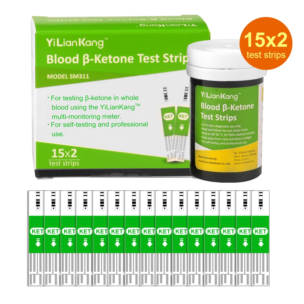 Bloedketonmeterset voor het testen van Keto-dieet - Complete ketontestkit met ketonmonitor en 15 Keto-strips, lanceerapparaat
