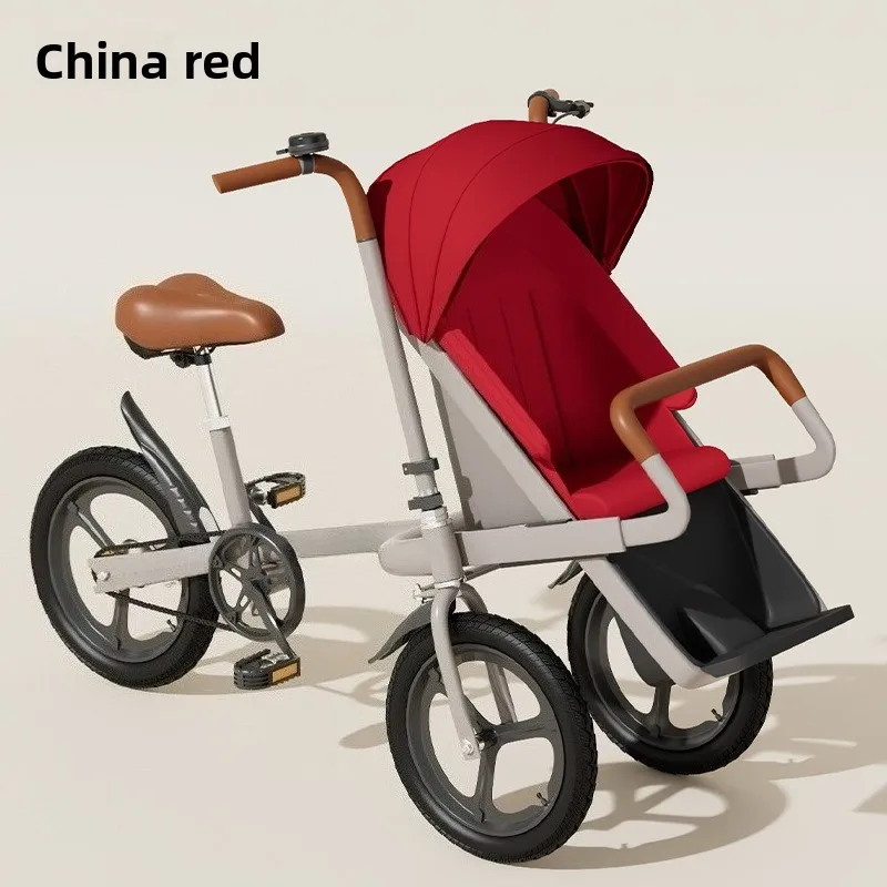 Kids Tricycle with Canopy Foldable Parent Child Bike W/ Rear Seat Brake for School Commute