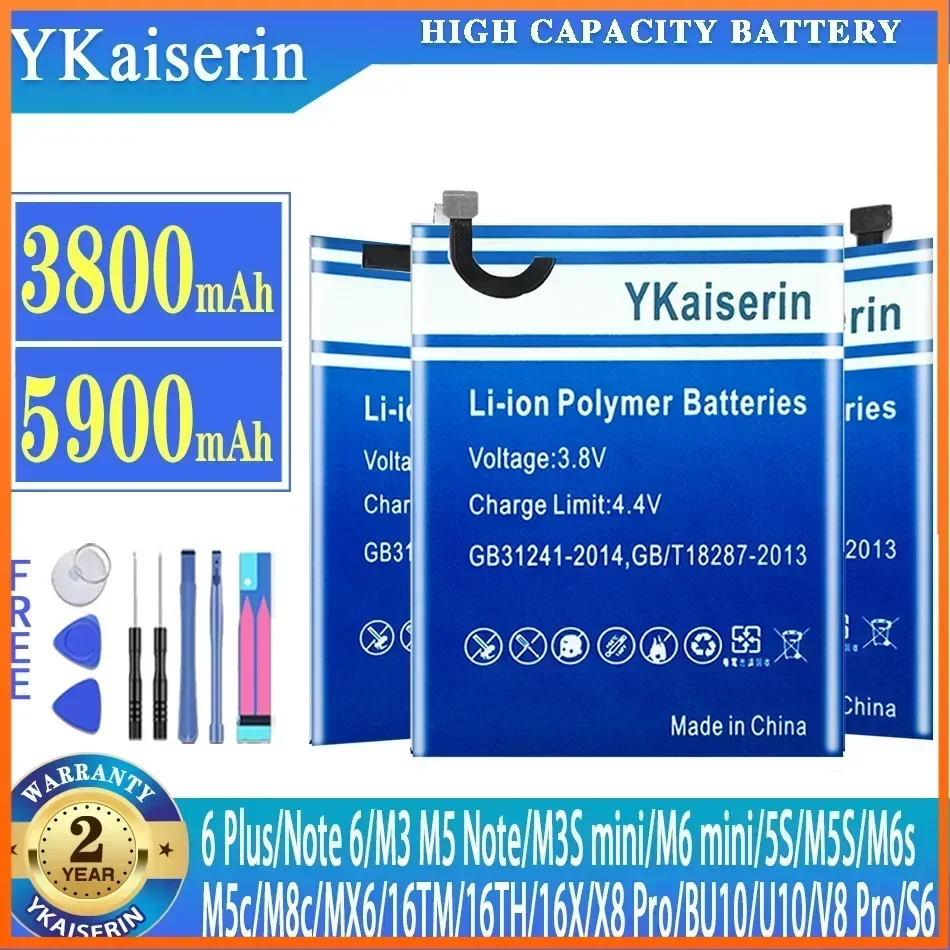 YKaiserin Battery for Meizu 5 M5 5S M612Q M612M/M6 M6Mini S6 M6s Note 5/6 M8C16TM M3 M3S M3S Mini M3 Note Mx6/X8/U10/PRO 6 Plus