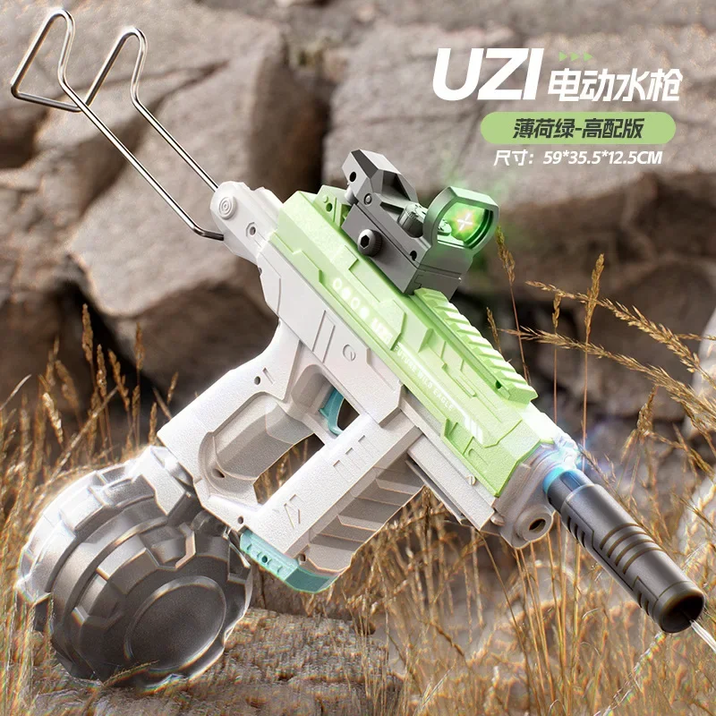 Uzi pistola de agua eléctrica totalmente automática, pistolas de agua de tiro continuo eléctricas, juguetes de agua de playa para niños y adultos,