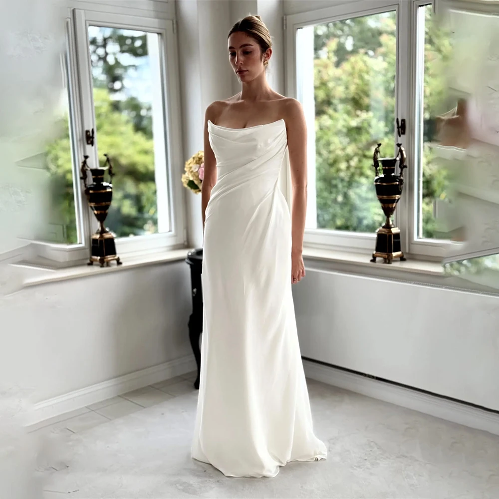 

Popular Pleat Scoop Neckline Satin Sheath Wedding Dresses Custom Made 2026 Vestido De Noival