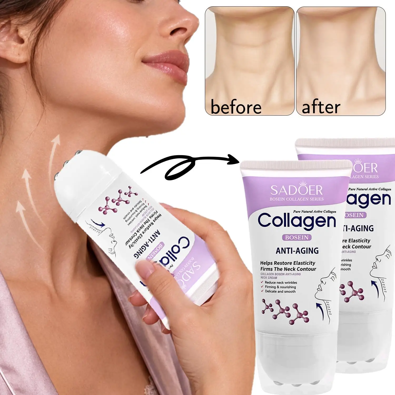 Collagen Neck Rolling Massage Cream Lifting Firming Moisturize Sculpting Contour Neck Care Improve Skin Fine Lines Dull Products