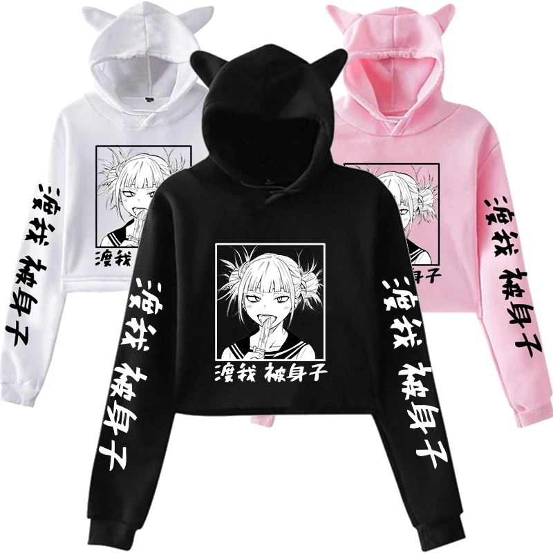 

Hot Anime Himiko Toga Printed Sweatshirt Long Sleeve Women Girl Casual Y2k Cropped Cat Ears Hoodies