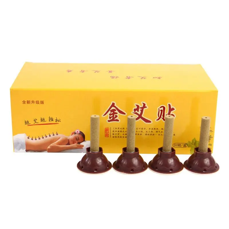 50pcs/set Moxibustion Stick Smokeless Roll Self-adhesive Moxa Chinese Medical Acupuncture Points Massage Sticker