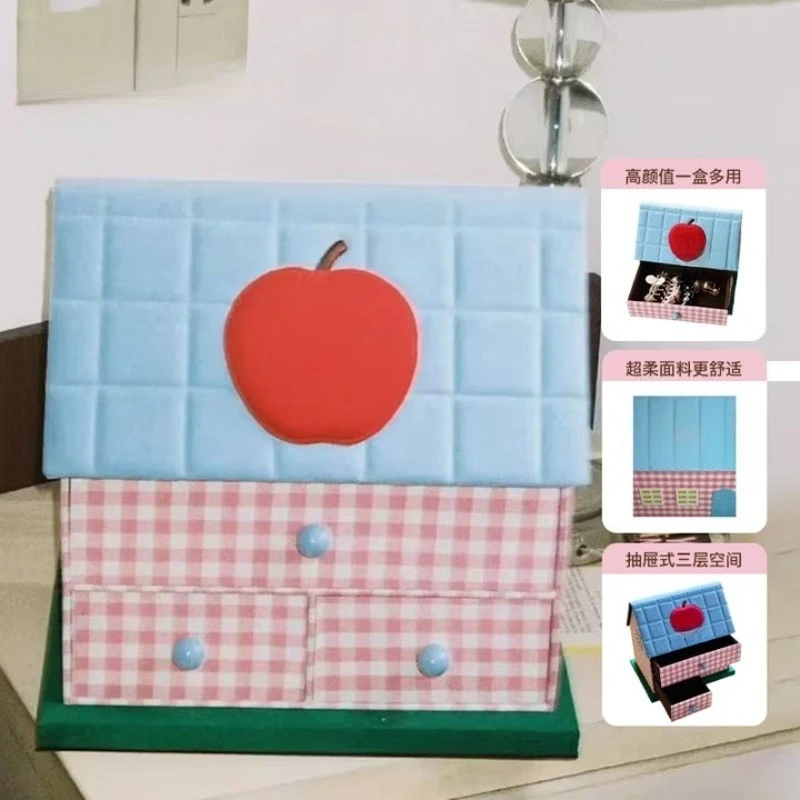 Cute house multi-layer storage box, desktop storage jewelry box Christmas gift