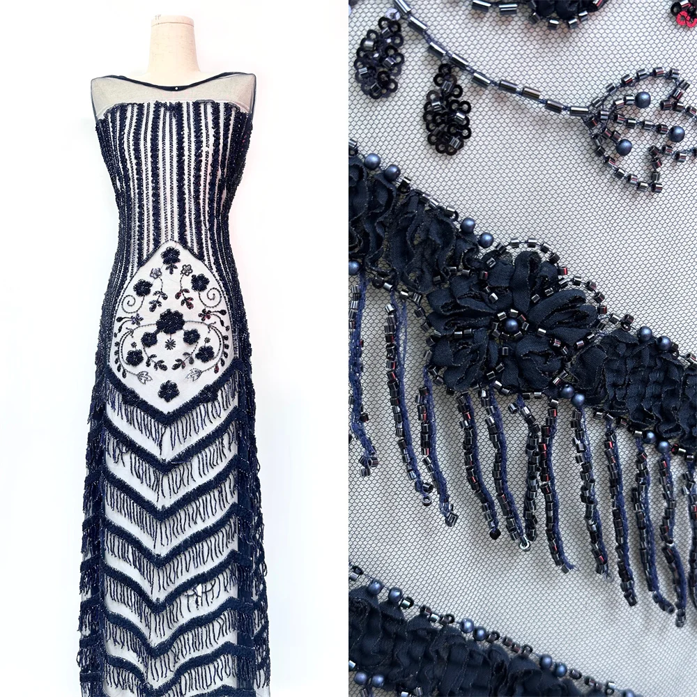 

African Beaded tassel Lace Fabric 2026 High Quality Lace French Mesh Sequin Decoration Nigerian Lace Fabric Bridal Party Dresses
