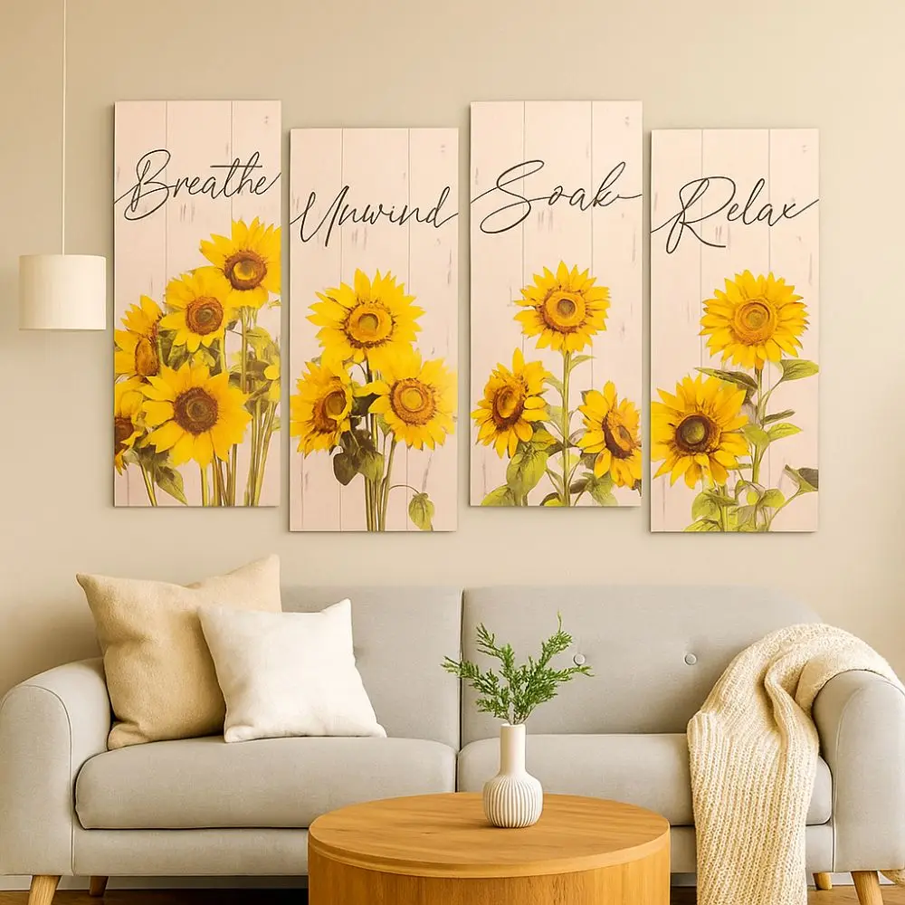 

Funny Modern Sunflower Hanging Sign Wall-mounting Unique Wooden Floral Artwork Handmade Wall Decor Plate Bedroom
