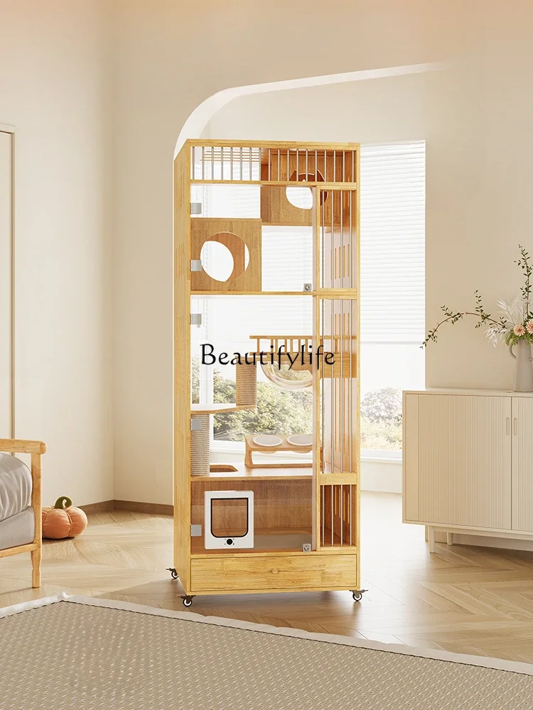 Solid Wood Cat Cage Does Not Cover an Area of Household Small Apartment Integrated Cat Cabinet