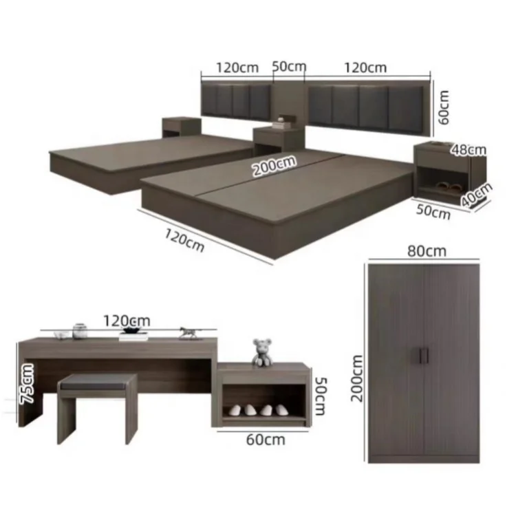 Modern Wooden hotel furniture Mattress Bedroom Double Queen Single King Size hotel Bed