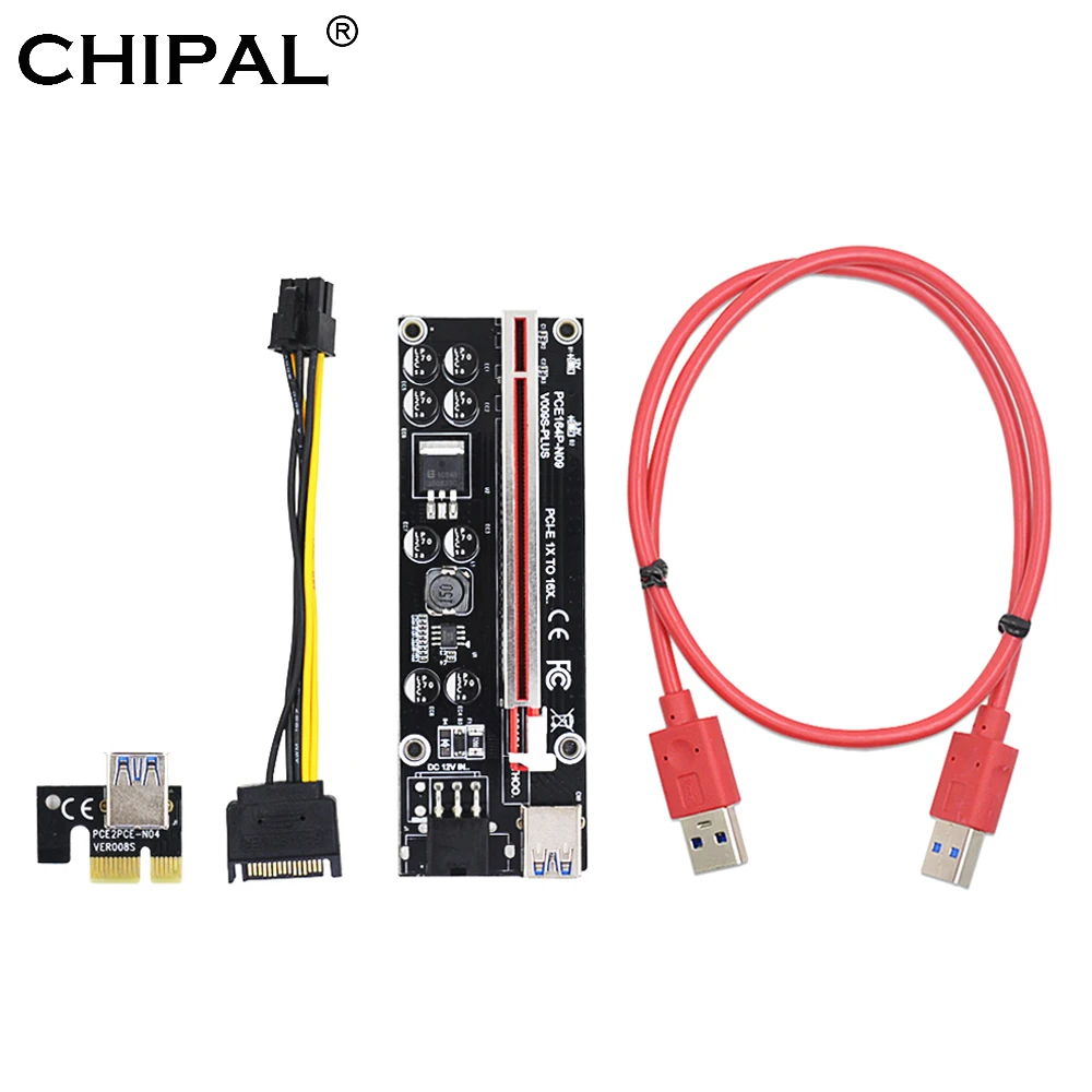 CHIPAL Dual LED VER009S V009S Plus PCI-E Riser Card PCIE 1X to 16X Adapter 100CM 60CM USB 3.0 Cable 6Pin Power for Graphics Card