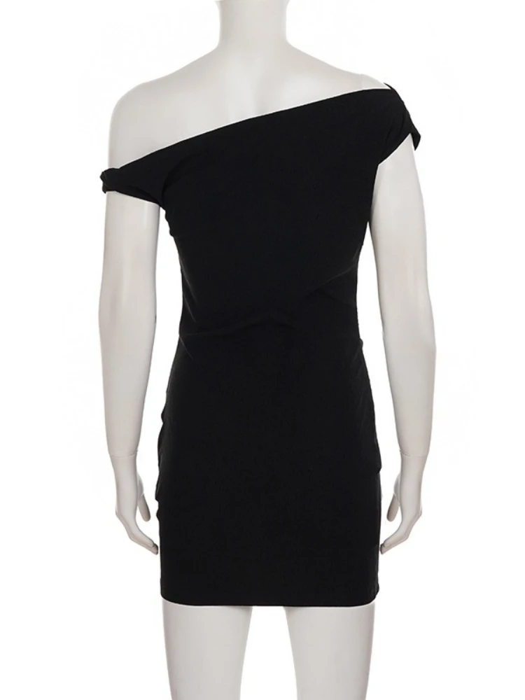 SsTss セクシーな黒のワンショルダーボディコンミニドレス女性のためのファッションノースリーブスリムハイウエストシャーリングフィットセクシーなホットティードレス