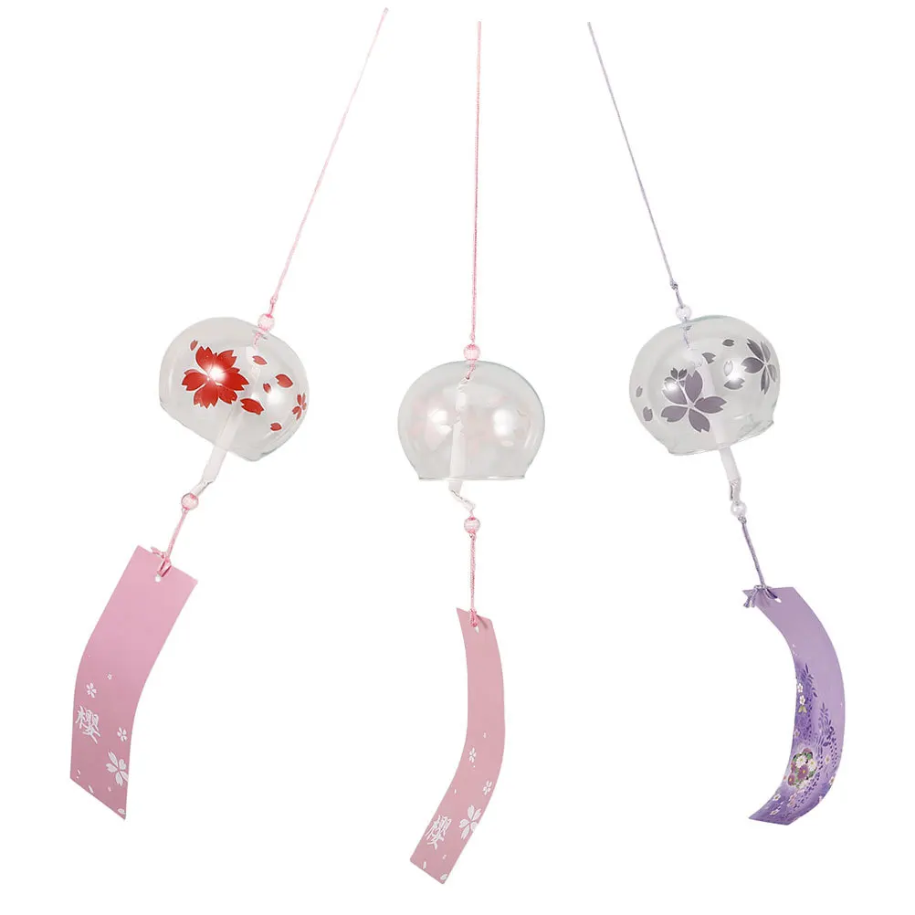 

3Pcs Glass Cherry Blossom Wind Chimes Japanese Style Hanging Outdoor Decor Garden Balcony Wind Bells Wedding Hanging Decor