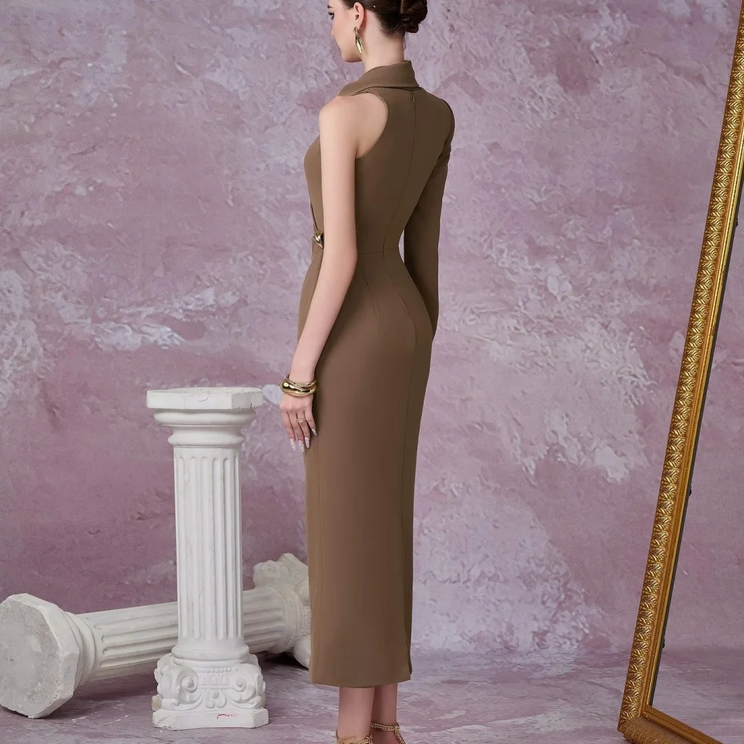 تخصيص رائعة جيرسي مستقيم واحد الكتف يزين فساتين السهرة الخامس الرقبة طويلة الأكمام سستة الظهر العودة للوطن #3