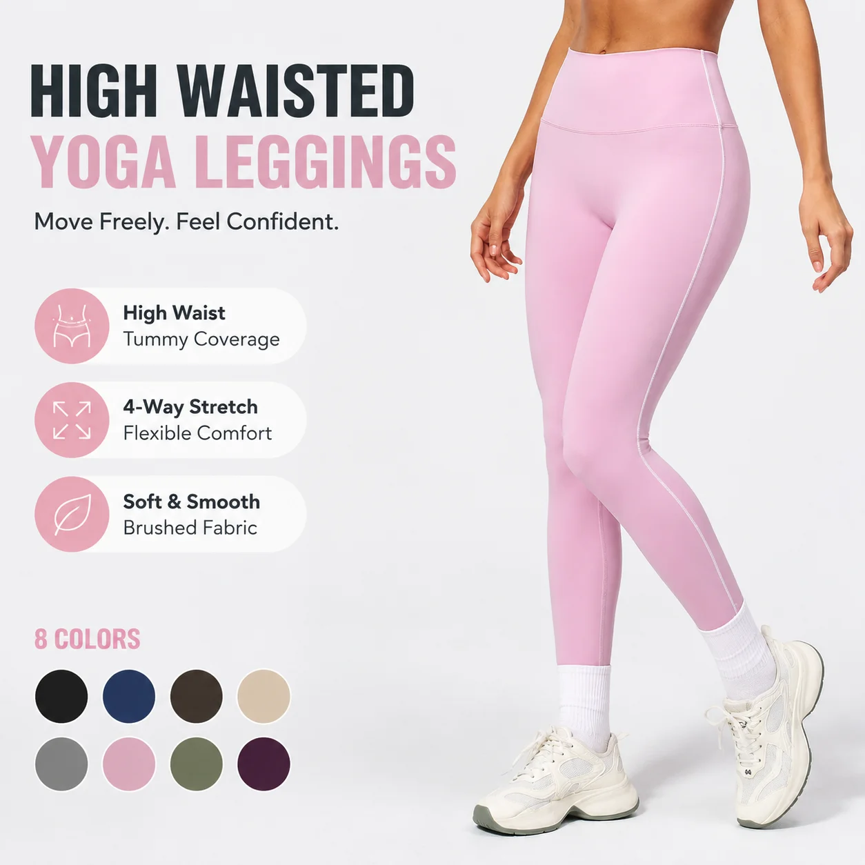 Women's High Waisted Seamless Yoga Leggings, Brushed Nylon 4-Way Stretch Running Pants, Butt Lifting No Camel Toe Activewear, 8