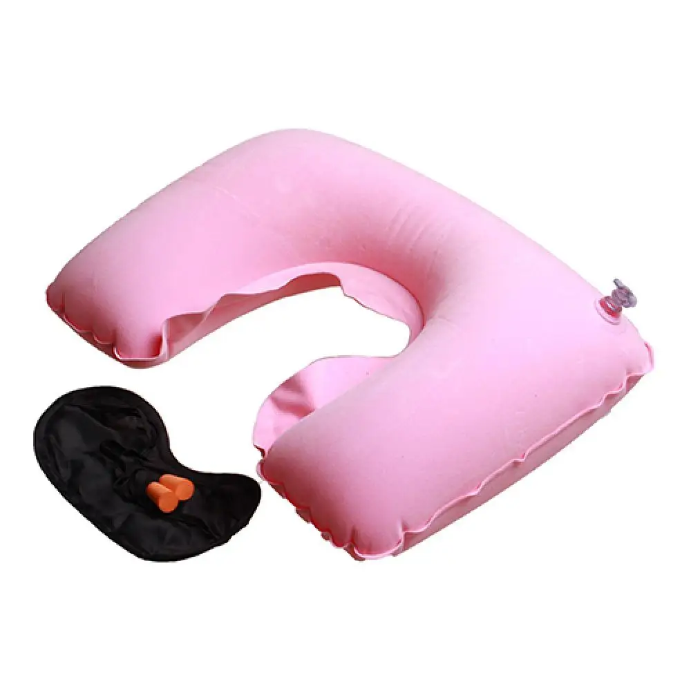 Travel Inflatable Neck Rest Air Cushion U Shaped Pillow + Eye Mask + Ear Plugs Airplane Pillo Travel Neck Cushion