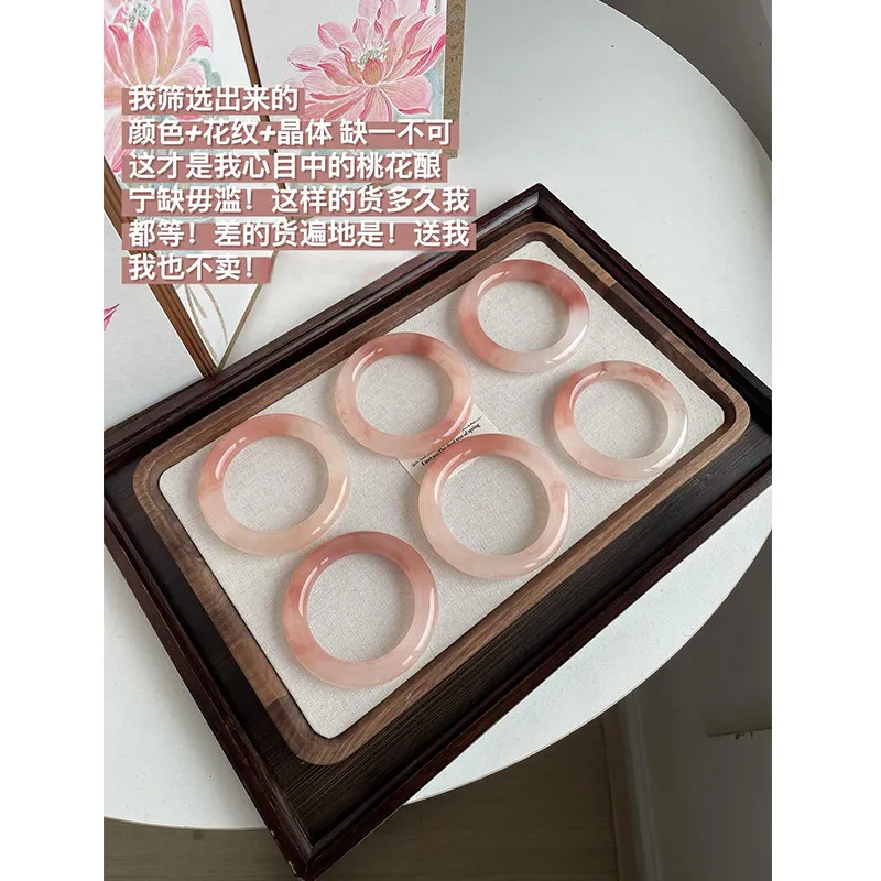 Peach blossom brewed gold silk jade bracelet women's round strip natural Yu Taicui flat strip