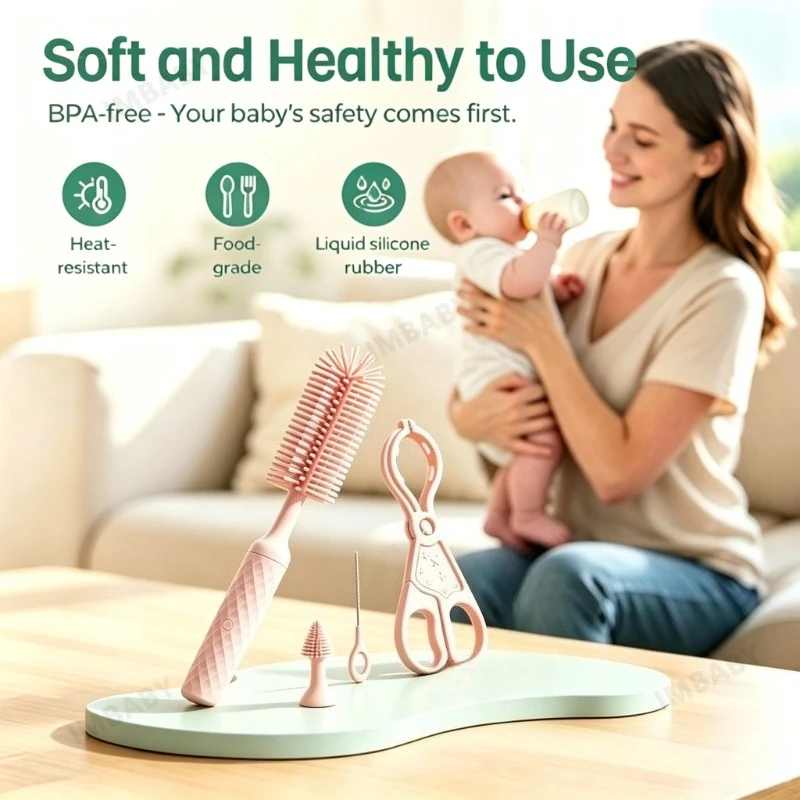 電動シリコンボトル洗浄ブラシ、防水360度回転-°-哺乳瓶洗浄用、食品グレードbpaフリーブラシ（哺乳瓶、ストロー、乳首用）