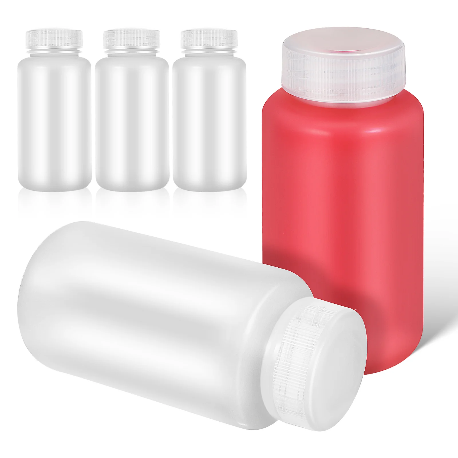 

5pcs Experimental Test Bottle Plastic Wide Mouth Lab Bottles Reusable Sample Vials for Liquids Storage Chemical Container Space