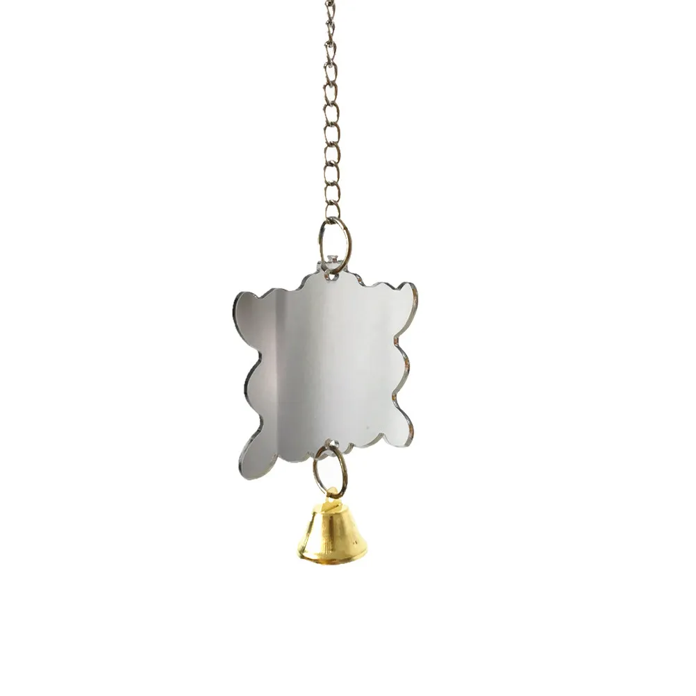 Bright Color Acrylic Mirror for Birds Parakeet Cockatiel Sized with Mirror Reflection Bell Sound Stimulating Fun Hanging Cage