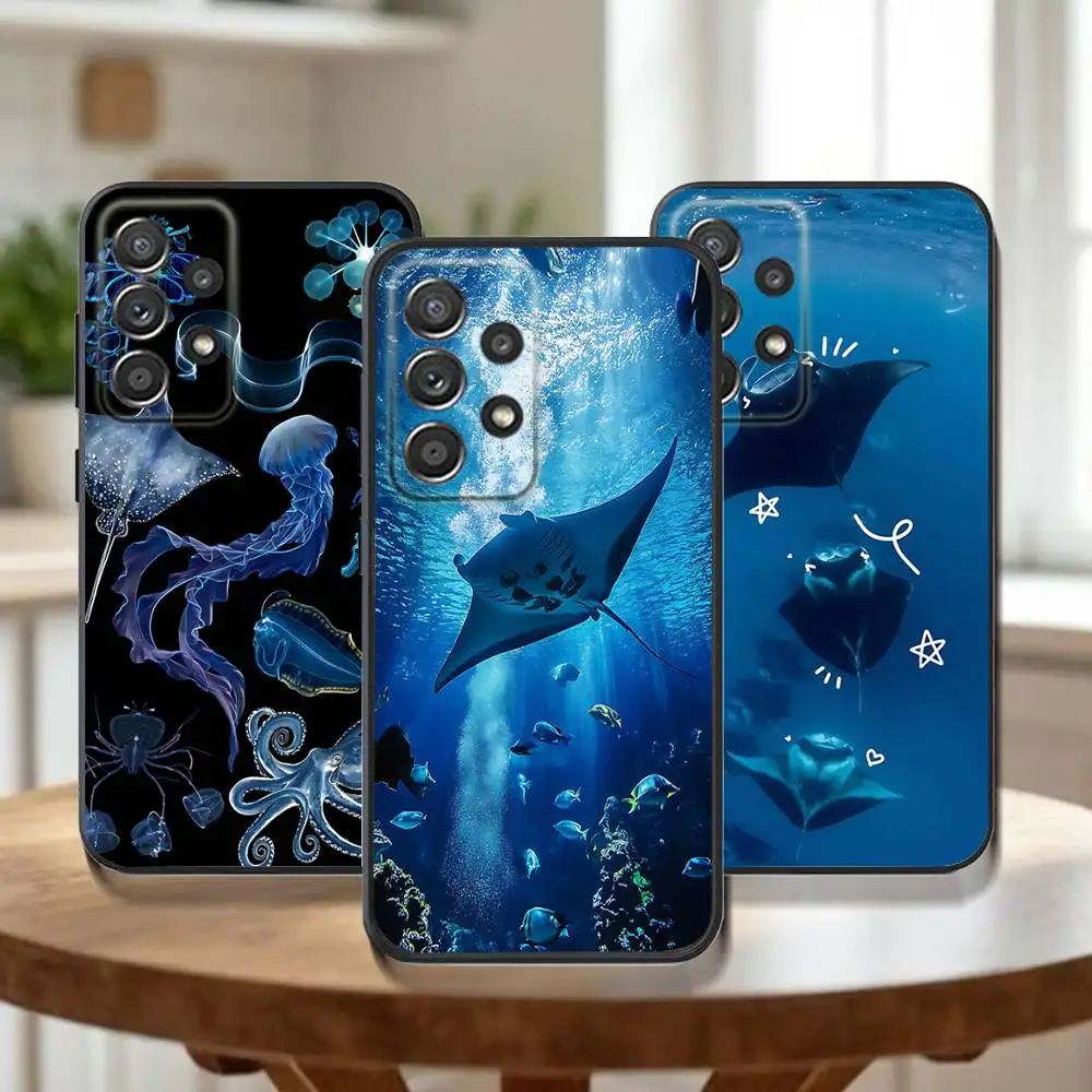 Manta Ray Ocean Animal Phone Case For Samsung Galaxy A73,31,32,72,41,53,52,71,22,5G,Note,J7,8,9 Soft Black Cover