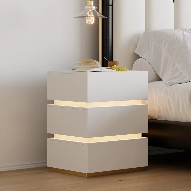 Electronic Lock Wireless Diode  USB Port 3 Drawer Locker Smart Bedside Table