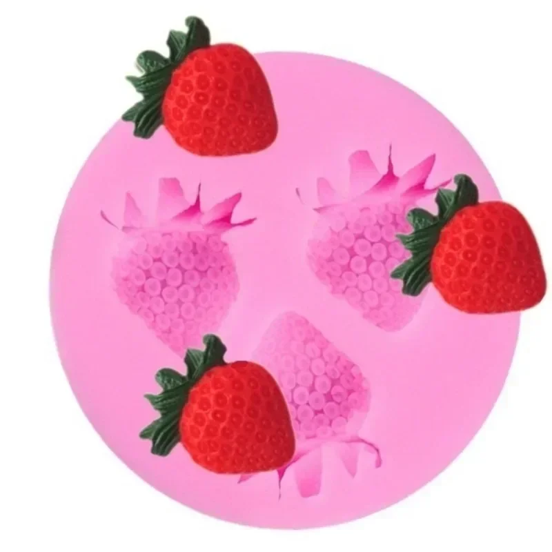3-Grid Strawberry Silicone Mold 3D DIY Chocolate Candy Cake Candle Soap Baking Mould Kitchen Decor Tools