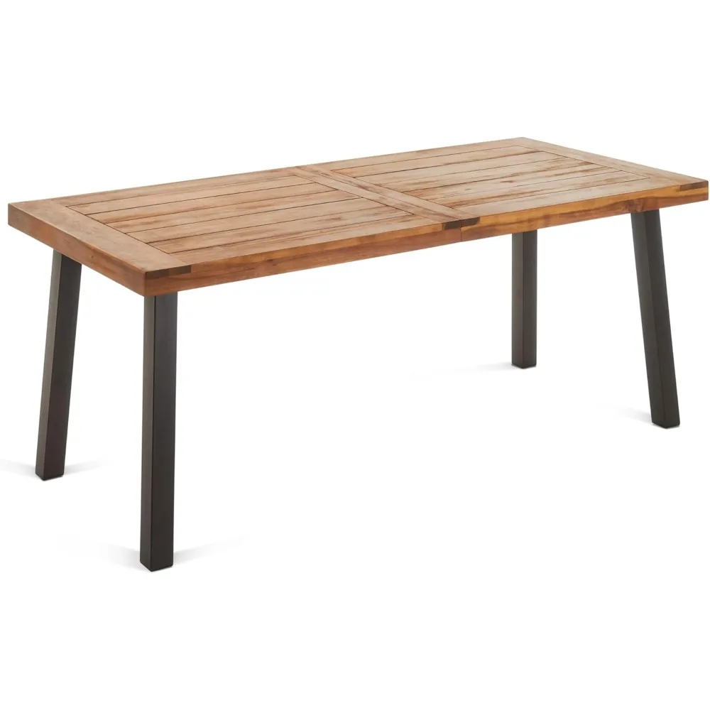

Della Acacia Wood Dining Table, Teak Finish With Rustic Metal