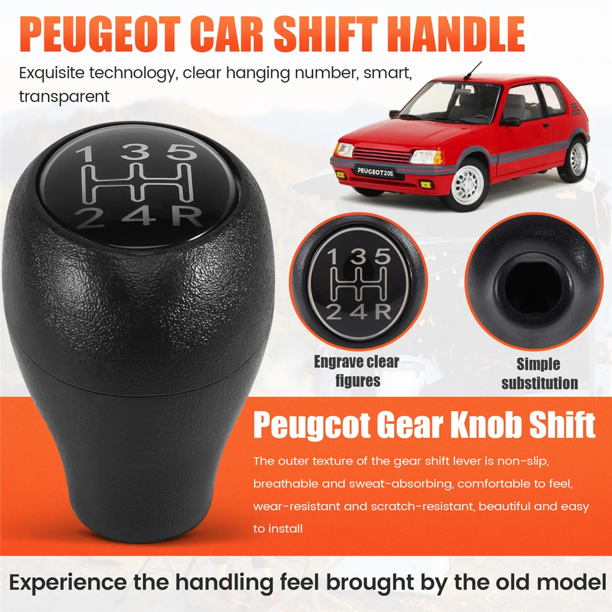 Manual do carro engrenagem Shift Knob, alavanca, vara para 504, 505, 309, 205, ABS prata, 5 velocidade