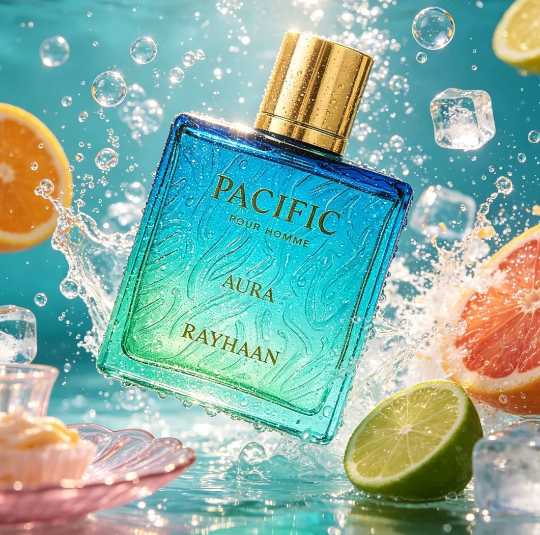 Rayhaan Pacific Aura For Him 100Ml Eau De Parfum, Fresh Aquatic Citrus Scent. Clean Non‑Heavy Aroma With Minimalist Blue‑Green Bottle. Suitable For Daily Commute And Business Occasions, Creating Neat Male Image.