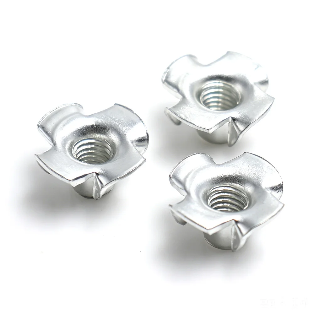 5-20pcs Galvanized Carbon Steel Four Claw Insert Nuts Wood Furniture Embedded Prong Tee Nuts M3 M4 M5 M6 M8 M10