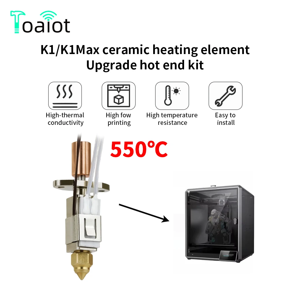 

Для Creality K1 K1Max CR-M4 Модернизированный комплект Hotend Комплект керамического нагревательного блока до 550 ℃ Комплект экструдера, медная насадка для K1