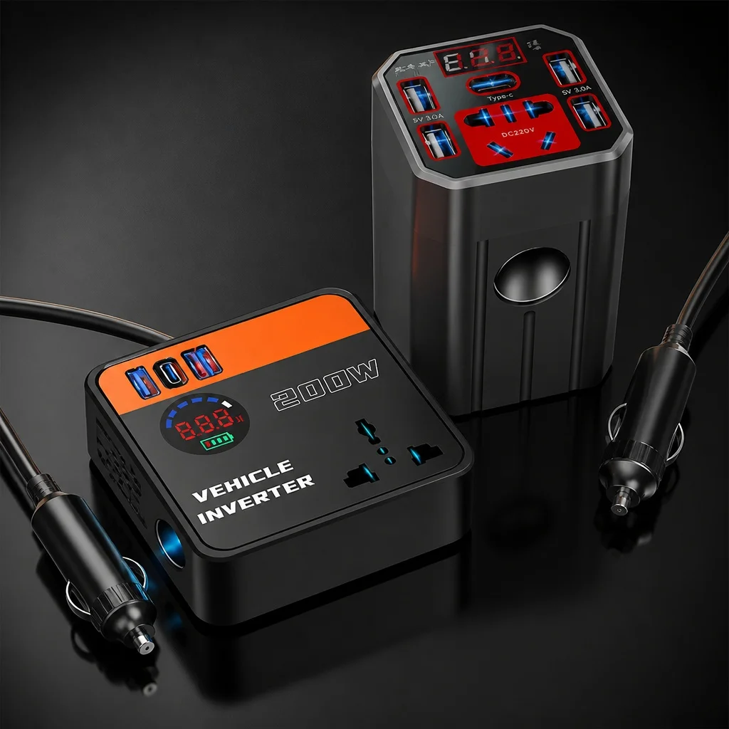 Car Power Inverter, 12V/24V Universal to 220V, Automotive Power Socket, Intelligent Charging Inverter Converter for Cars & Truck