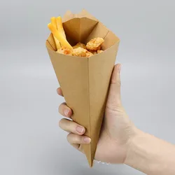 50pcs Disposable Kraft Paper French Fries Box Chicken Popcorn Nuggets Fast Food Takeout Box Eco-Frinedly