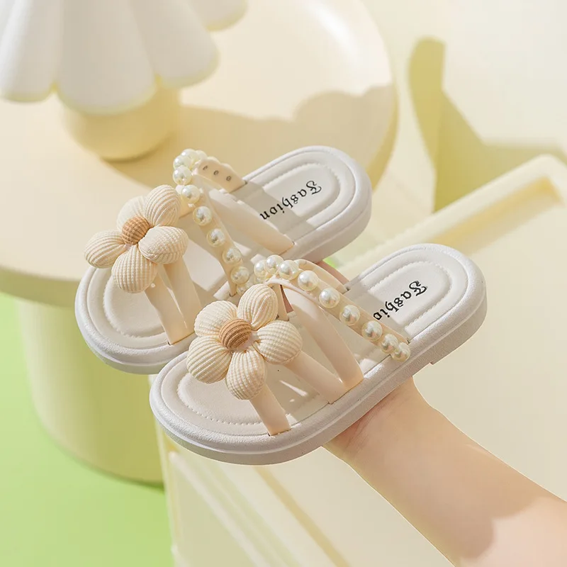 ์ฌ๋ฆฌํผ Summer Girls Slippers Thick Sole Flower Kids Home Shoes Soft Sole Anti Slip Outdoor Flip Flops Cute Princess Beach Slides