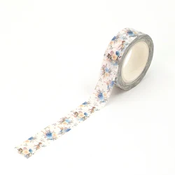 NEW 1PC. 10M Decorative Gold Foil Blue Flowers Leaves Washi Tape Scrapbooking Adhesive Masking Tape Cute Journal Material