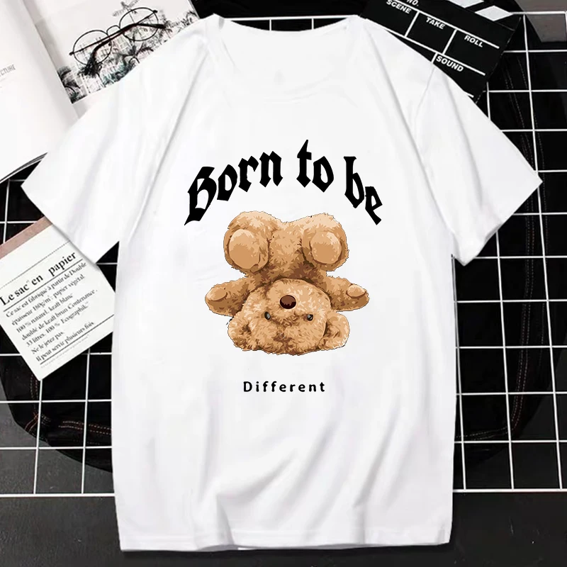 Lovely Teddy Bear Tshirt Harajuku Cartoon Bear Graphic Tops Women Men Fashion Short-sleev Tee Breathable Comfortable Clothes