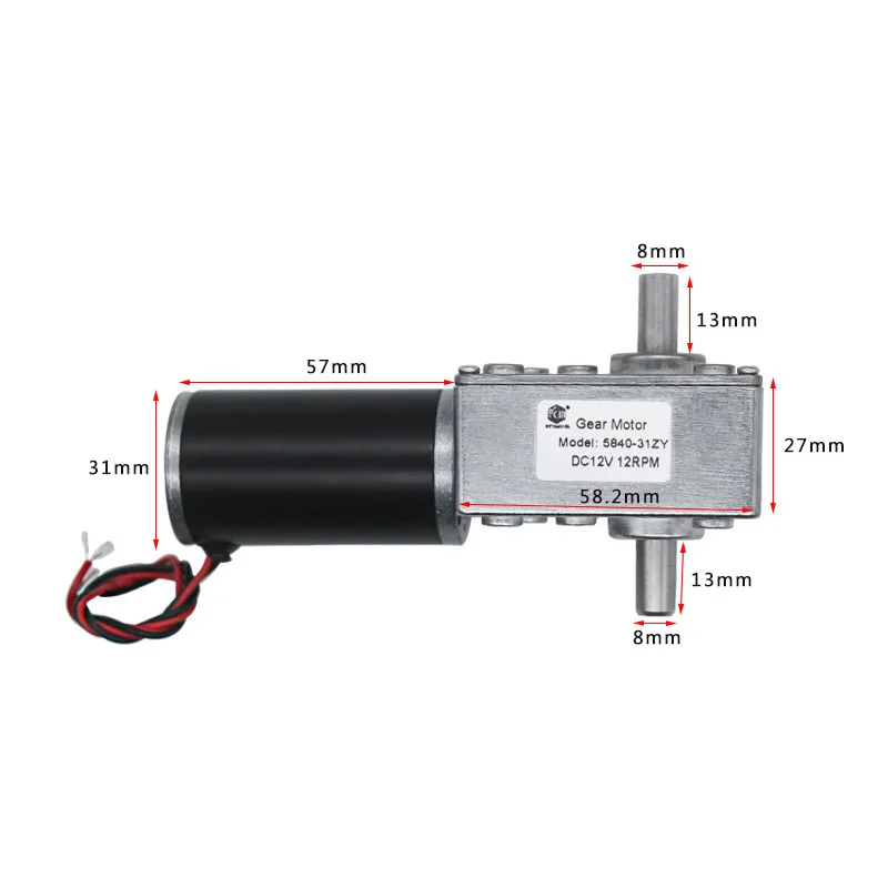 5840-31zy DC12V 24V 12 obr./min do 470 obr./min CW/CCW podwójny motoreduktor ślimakowy redukcyjny do automatycznego wieszaka na ubrania