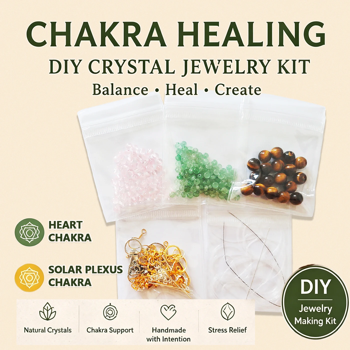 

DIY Chakra Healing Charms Crystal Jewelry Kit Heart Solar Plexus Chakra Bracelet Necklace Real Stones Woman Craft Energy Gift