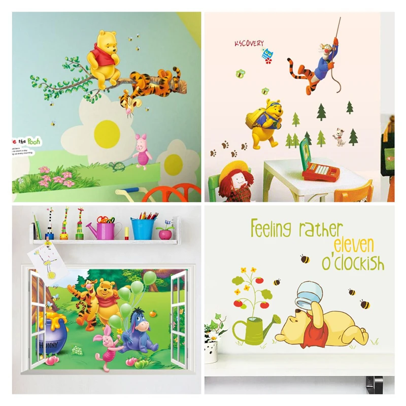 Cartoon Winnie The Pooh Bear Wall Sticker For Kids Room Living Room Bedroom Wall Decoration Kids Gift Door Sticker