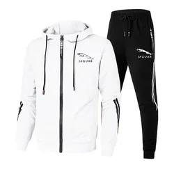 Autumn Winter Mens Tracksuit Print Zipper Hooded Jacket Coat+Slim Sweatpants Set Simplicity Warm Casual Jogging Suit Clothing