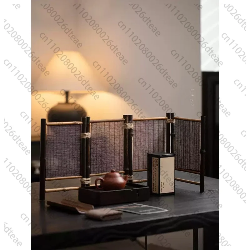 Purple Bamboo Handmade Bamboo Weaving Small Screen Decoration Chinese Zen Tea Table Screen Ornament Tea Ceremony Accessories