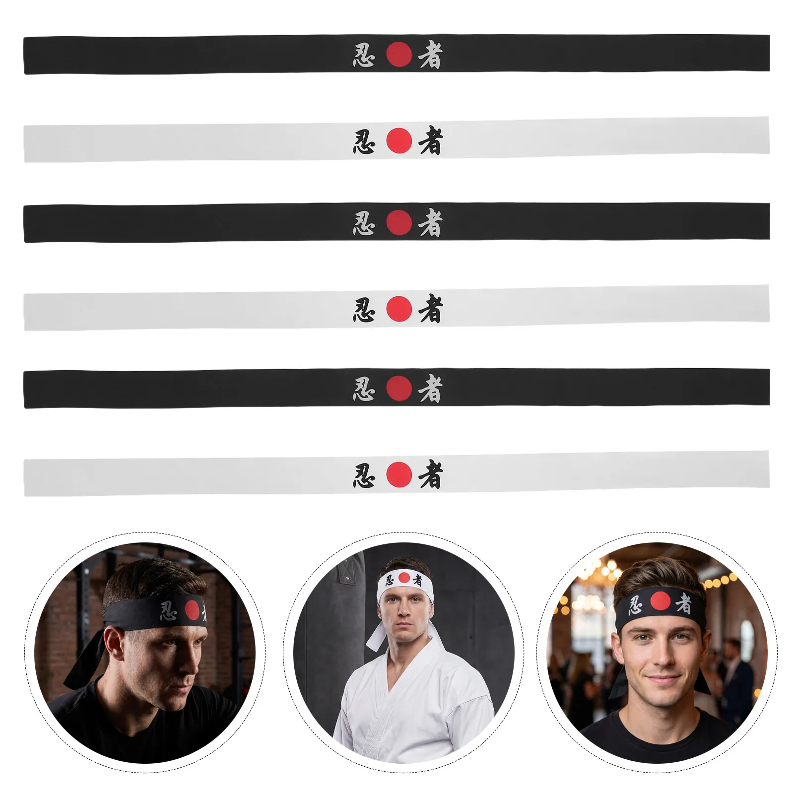 6pcs Japanese Ninja Headband Japanese Samurai Costume Accessories  Sushi Chef Bandana Samurai Hair Wrap Tie Back Karate Headwear