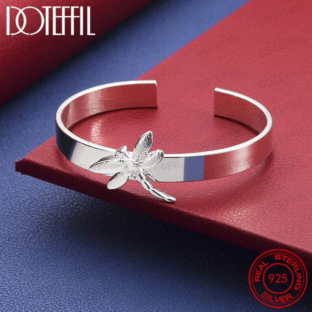 925 Sterling Silver Dragonfly Bangle For Woman Man Wedding Engagement Fashion Charm Party Jewelry