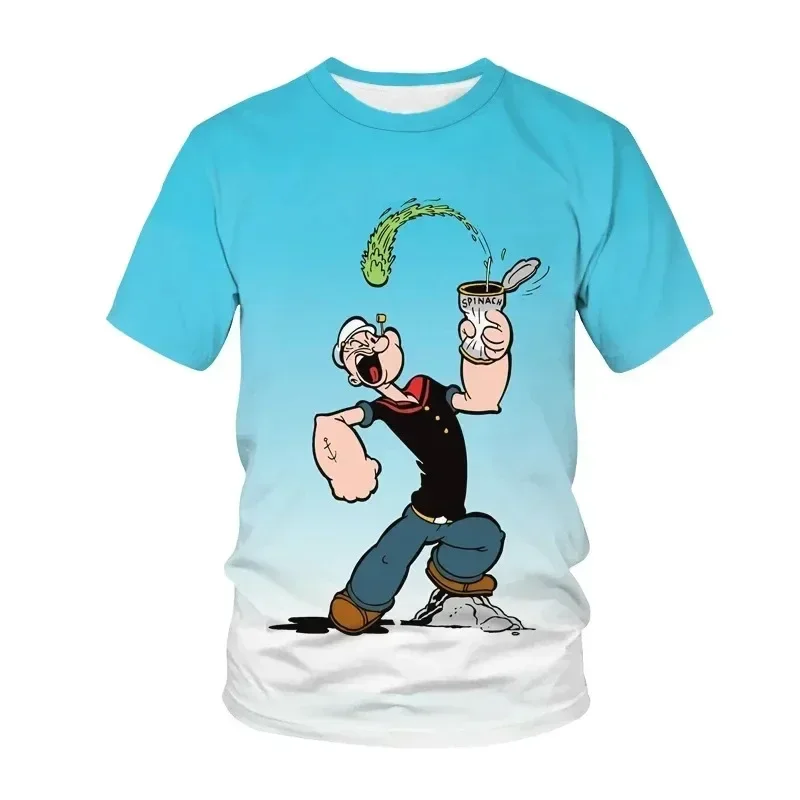 Summer Hot Sale Ladies Classic Animation Popeye Series 3D Digital Printing Hip Hop Casual Loose Crew Neck Short Sleeve T-Shirt