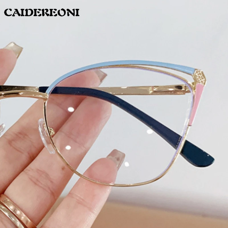 CAIDERONI Trend Cat Eye Women Fashion Anti Blue Light Metal Glasses Butterfly Customized Lens Reading Glasses Women Myopic 25062