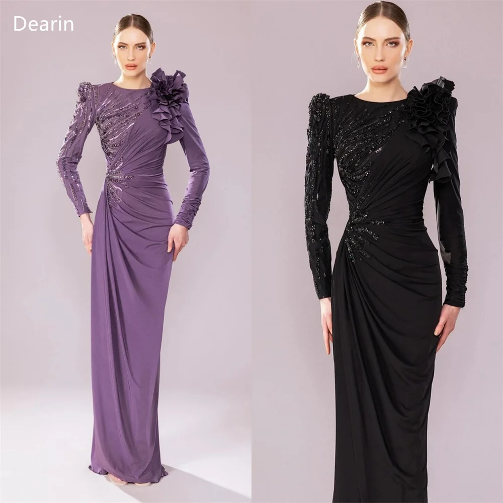 

Customized Evening Dress Prom Gown Women Party Occasion Dearin Scoop Neckline Sheath Floor Length Skirts Applique Beading Ruffle