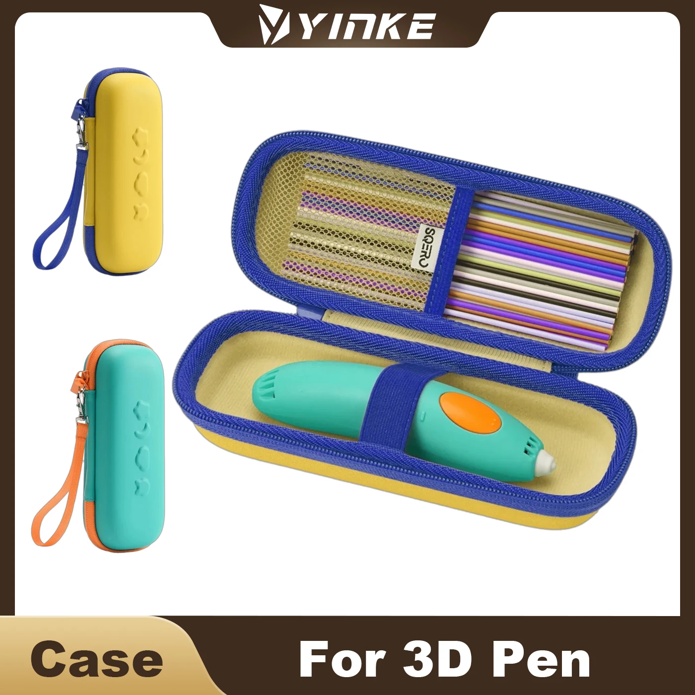 Yinke 3D Pen Case Hard EVA Carrying Case For Kids Waterproof Shockproof Storage Bag With Elastic Mesh Pocket Wrist Strap
