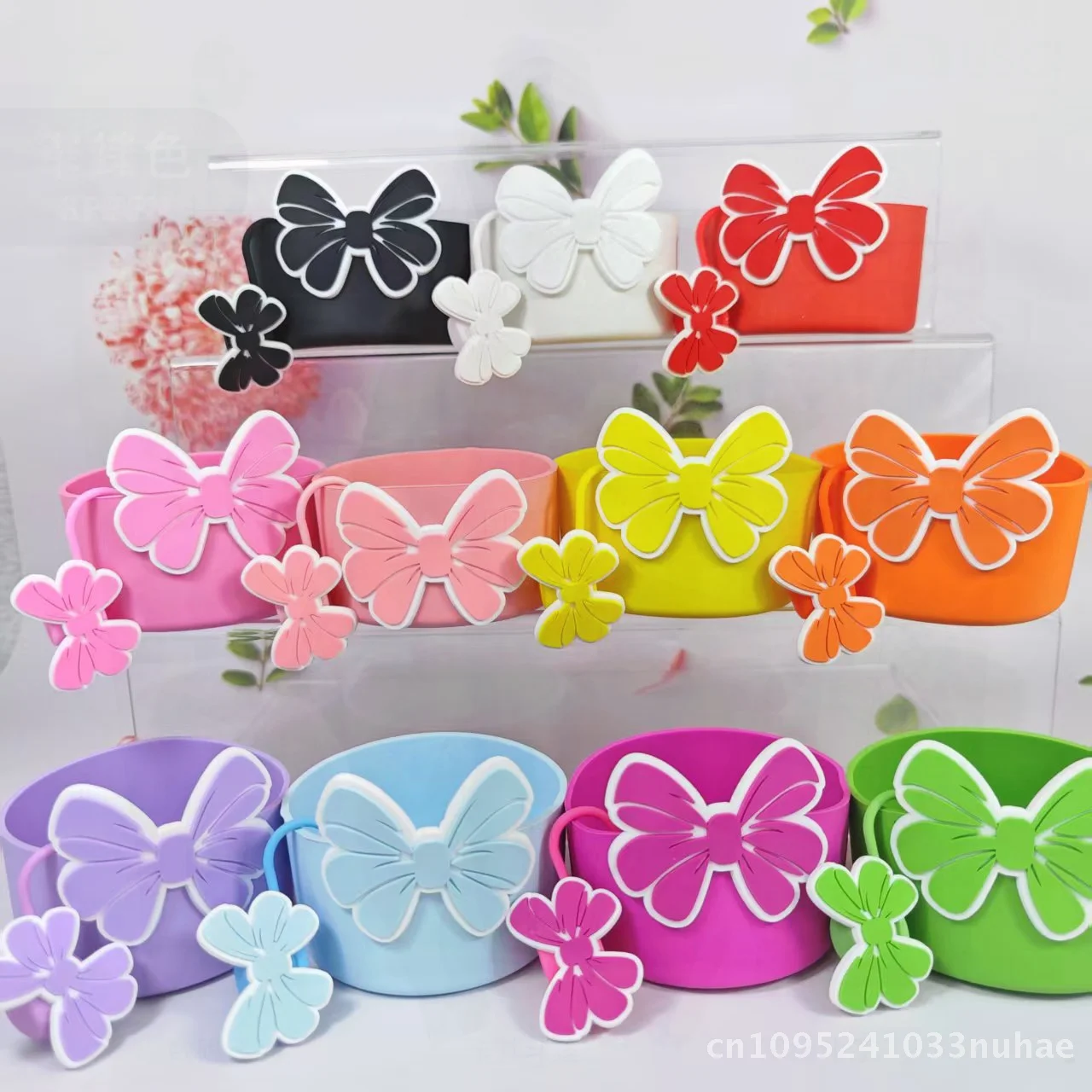 

Creative Silicone Stanley Cup Cover 7.5cm Bottom Protective Cap with Bow Straw Accessory for Party And Festival Decorations