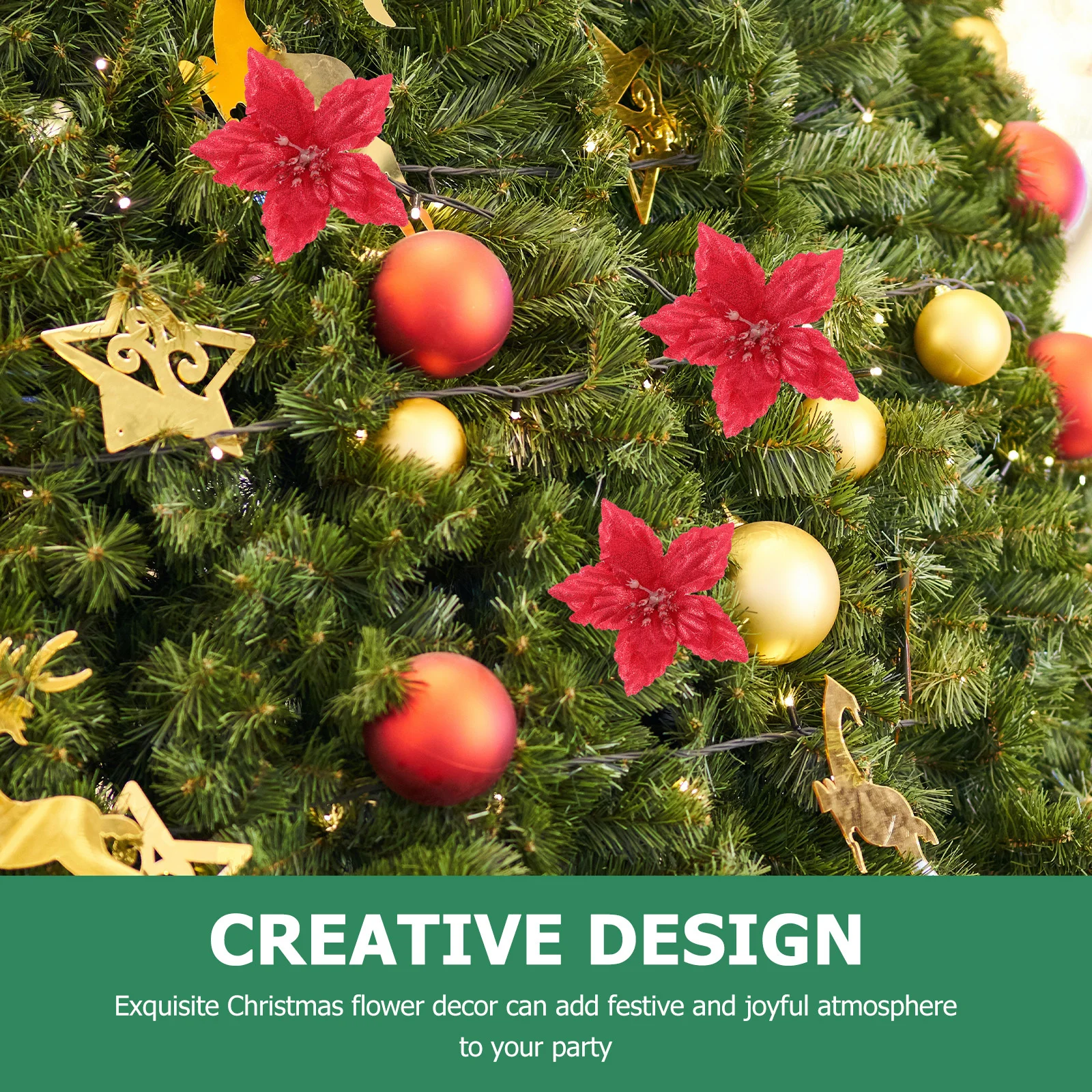 

10Pcs Simulated Christmas Flower Decor Delicate Fake Flower for Tree DIY Xmas Party Vivid Scene Layout Ornament Set