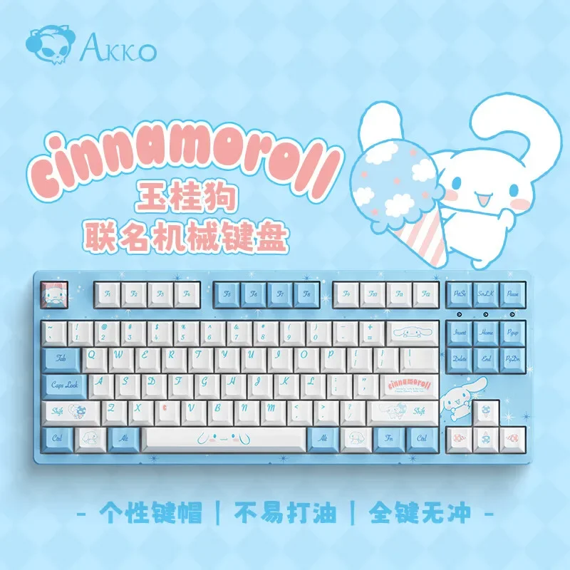 Imagem -02 - Sanrio-kawaii Teclado Gaming Mecânica Olá Kitty Melody Cinnamoroll Pochacco Kuromi Tri-mode Wired Escritório Presente Fan